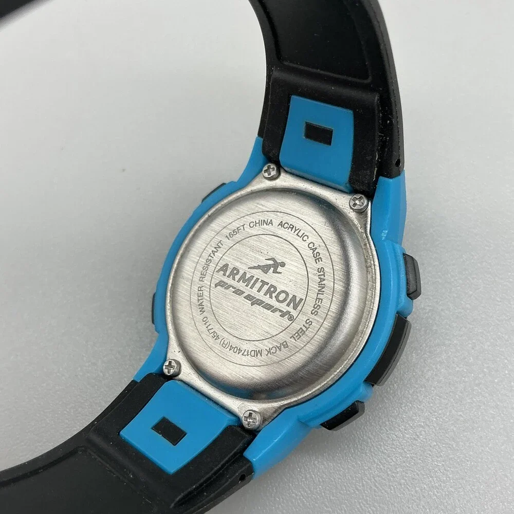 Armitron Pro Sport Boys Watch 36mm Digital Silver Tone Black Blue Strap 165FT WR